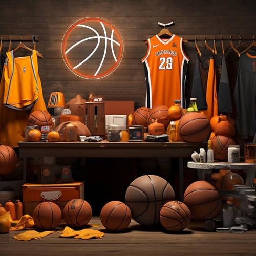 Image of Basketball Neon Sign, 12.6 inchx12.6 inch Basketball Led Neon Light for Wall Decor, Powered by USB Wall Decor Aesthetic for Room Bedroom Sports Decor Gift for Christmas Birthday