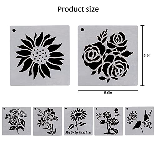 Stencils for Painting, Flower Stencils for Painting on Wood Canvas, 20pcs Reusable Plastic Wall Stencil Drawing Templates for Kids and Adults, Butterfly Bird Sunfl - Thumbnail 4