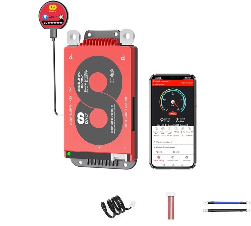 4S,12V,100A LiFePo4, LFP Smart,Bluetooth,Battery Management System (BMS) for Lithium Battery Packs 12V,100A Common Port with Balancer and Thermal Overload Protection,Heat Sink.-image-30