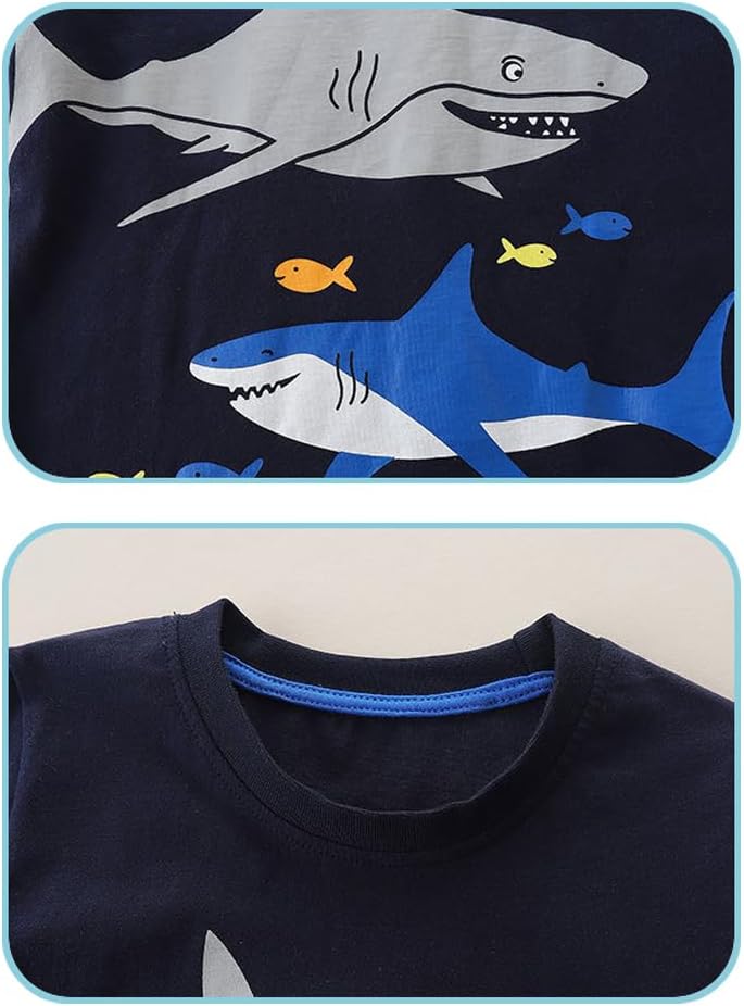 GFQLONG Toddlers Baby Boys Pack of 3 Cotton Short Sleeve Shirts Clothes Dinosaur Graphic T-Shirt Outfit - Image 2