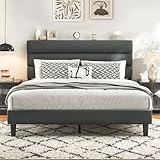 Fluest Queen Size Bed Frame, Platform Bed Frame with Velvet Upholstered Headboard, No Box Spring Needed, Sturdy Metal Support, Noise Free, Easy Assembly, Grey