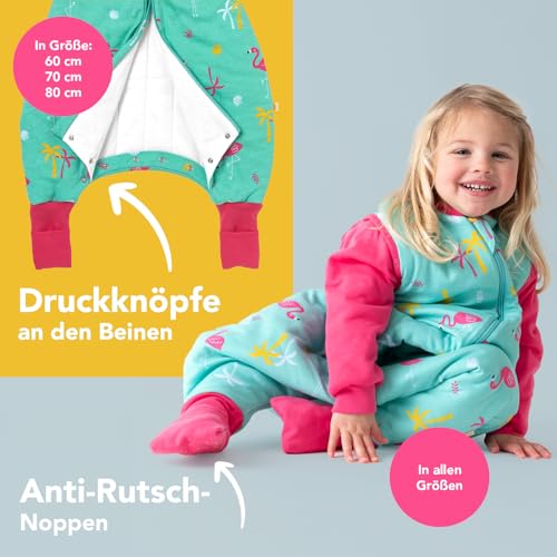 schlummersack Babyslaapzak met voeten, biologisch katoen, 2,5 TOG, 70 cm, flamingo, slaapzak met benen en verlengde manchetten voor een lichaamslengte van 70-80 cm, slaapzak voor het hele jaar door - Afbeelding 4
