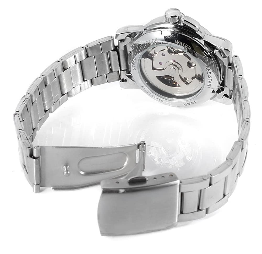 SENRUD Damen Automatikuhren Damen Edelstahl Skelett Wasserdicht Automatik Armbanduhren Geschenk für Frauen