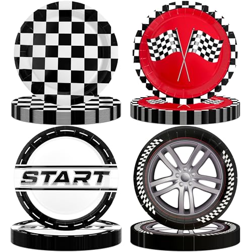 ITTEBISS 48PCS Race Car Party Plates 7 Inch Race Car Plates Disposable Paper Plates Race Car Birthday Party Decorations for Boys Baby Shower Birthday Car Themed Party Supplies
