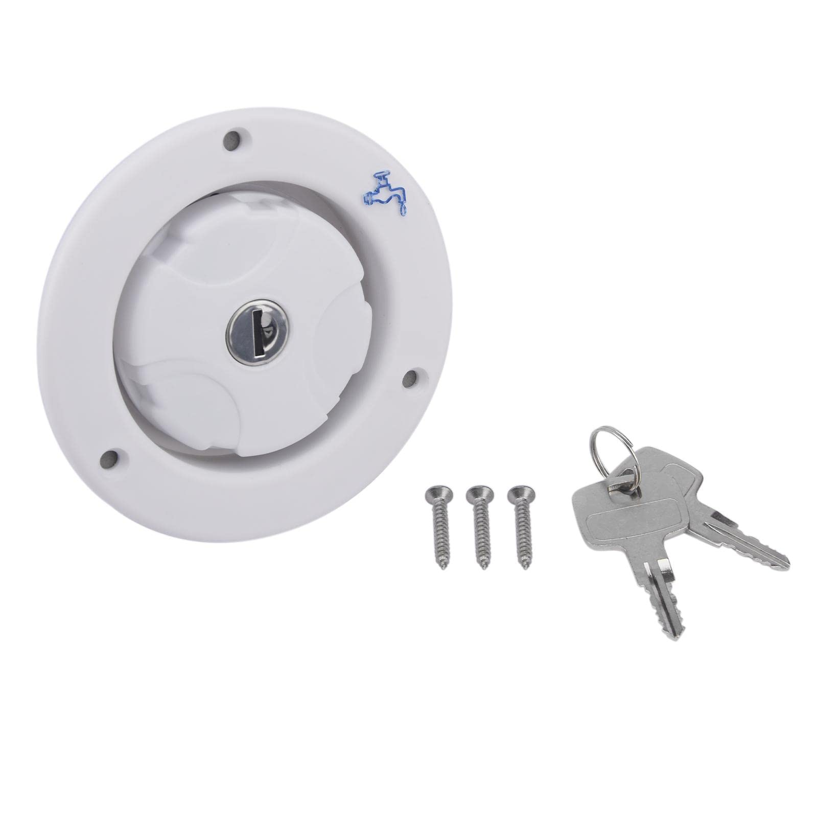 Bouchon Remplissage Eau Verrouillable Pour Camping-Car - Entrée Gravité 45° - Acier Inox - Blanc