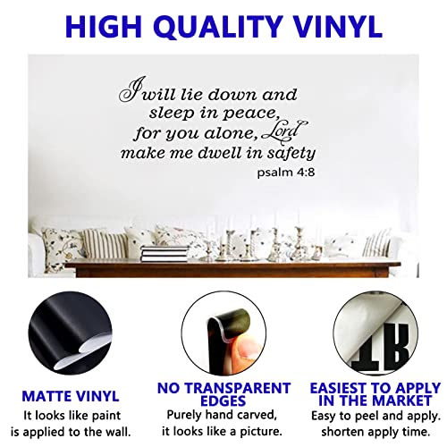 Vodoe Wall Decals For Living Room, Bible Verse Wall Decals, Quotes Faith Scripture Biblical Christian Religious Home Art Decor Vinyl Stickers I Will Lie Down And Sleep In Peace For You Alone 21"X11" #TOP1