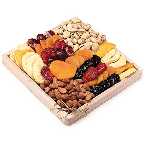 Milliard Dried Fruit & Nut Deluxe Gift Platter Arrangement on Wood Tray for Occasions including New Years, Valentines Day, Mothers Day and Holiday - 24 Ounce Assortment