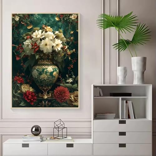 Peinture fleurs roses et hortensias sur grande toile canvas haut de gamme sans cadre pour chambre