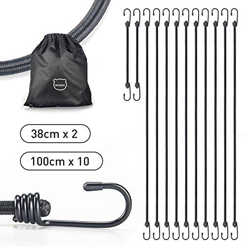 MIAOKE Lot de 12 tendeurs en Caoutchouc, avec Crochets, pour Les Bagages, la sécurité de Transport et de Charge, Noirs