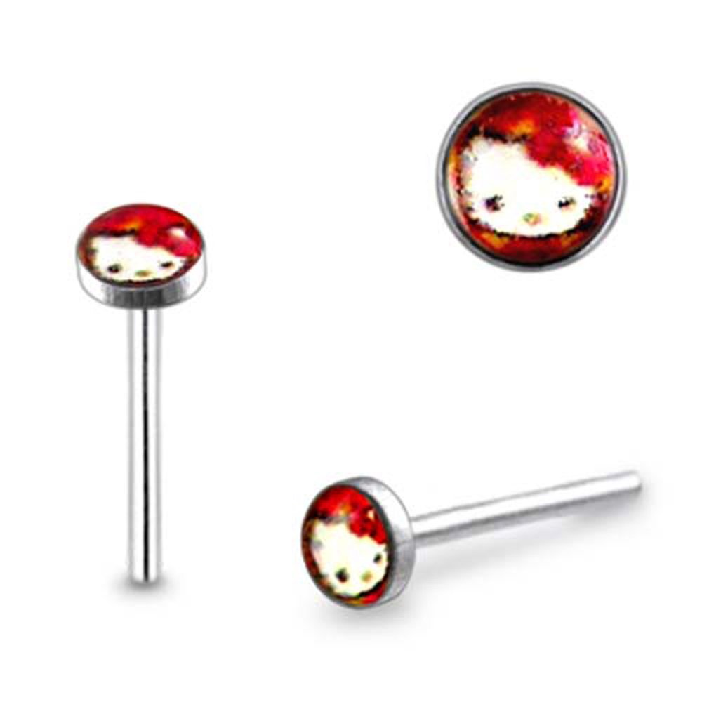 Pack of 5 Pieces 3MM Red Hello Kitty Logo 925 Sterling Silver 20Gx5/16 (0.8x8MM) Straight End Nose Pin
