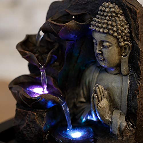 Zen'Light Boeddha Fontein, Polyresin, Donkerbruin, 21 x 21 x 26 cm - Afbeelding 6