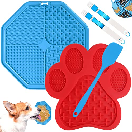 Leckmatte Hund, 2 Stück Schleckmatte Hund Gross BPA-Frei, Leckmatte für Hunde mit Superstarker Saugkraft, Einfach säubern mit 1 Silikonspatel und 2 Bürste Hunde Leckmatte für Hund Baden, Fellpflege… Cover