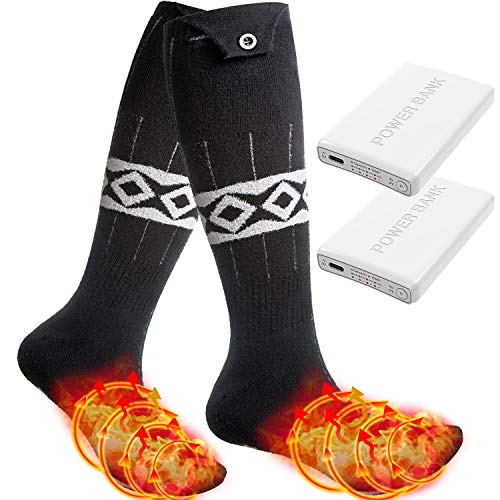 LEBOO Heated Socks for Men Women, 5000mAh Electric Rechargeable Battery Powered Socks - Up to 18 Hours Heating 4 Heat Settings Thermal Socks Foot Warmer for Outdoor Running Hunting Fishing Skiing