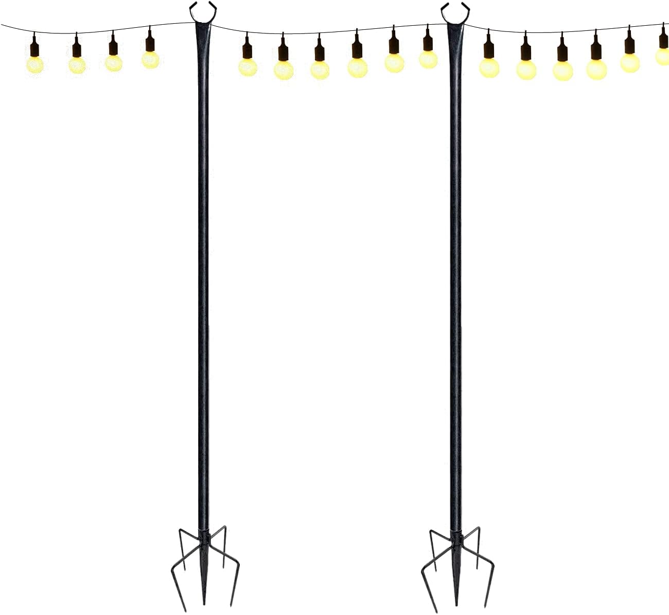 String Light Poles Outdoors 9FT Hanging String Lights for Backyard,Patio,House Garden,Wedding,Party,Birthday Decorations or Solar Outdoor Lights LED Bulbs with 5 Prong Fork (9FT - 2 Pack)