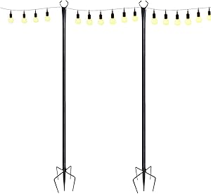 String Light Poles Outdoors 9FT Hanging String Lights for Backyard,Patio,House Garden,Wedding,Party,Birthday Decorations or Solar Outdoor Lights LED Bulbs with 5 Prong Fork (9FT - 2 Pack)