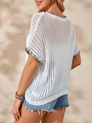 Image of Verdusa Women's Off The Shoulder Knit Top Crochet Summer Sweaters Hollow Out Beach Cover Up