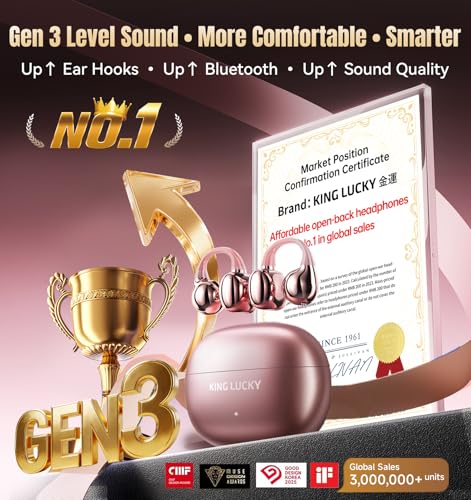 Image of King Lucky Neo Clips Wireless Open Ear Earbuds Bluetooth 6.0 OWS with 50Hrs Playtime,6 EQ Modes,Anti-mistouch Design,ENC,10mm Driver Low Latency (Pink)