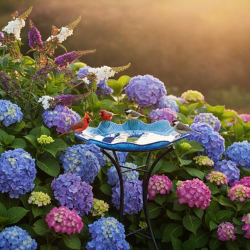 Image of HONGLAND Bird Bath for Outside,15 inch Diameter Large Glass Birdbaths for Outdoors,Detachable Bird Baths Bowl with Metal Stand for Garden Patio Lawn Decor,19 inch Height - Blue