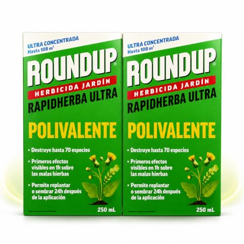PACK x2 ROUNDUP Herbicida para todo tipo de malas hierbas cubre hasta 108 m2 | 2 Envases de 250ml | Formula Concentrada | Efectos en 1 hora | Elimina hasta 70 especies de hierbas/musgo | Nexum Market