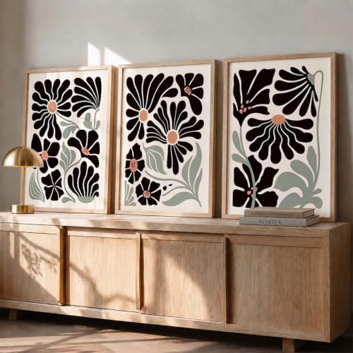 Image of kotart Abstract Botanical Art Home Decoration Painting | Floral Paintings With Frame For Living Room Bed Room Hotel Wall Decor Digital Reprint Set of 3 (14x20 Inch)