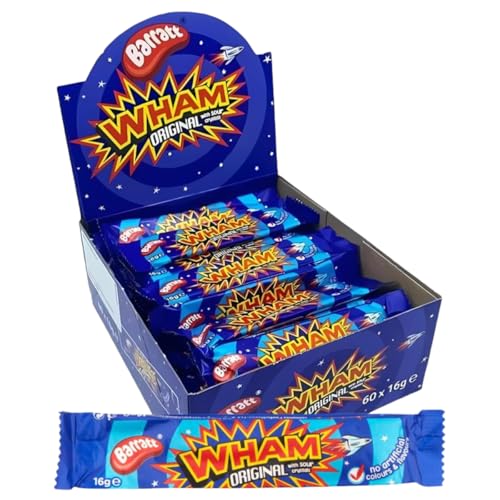 Wham Raspberry Chew Bars Full Box of 60 Original Retro Sweets | Fizzy Fruity Tangy Candy Treats | British Nostalgic Favourites | Party Bag Fillers & Sweet Shop Bulk Box