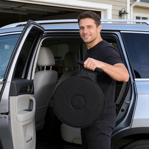 SUQ Autositzkissen, 360 Kissen Rutschkissen Rollstuhl Auto Drehkissen, Plattenspieler Multifunktional für Kissen Stuhl Hocker Einfache Autos, tragbares Memory-Schaumstoff-Sitzkissen (Schwarz)