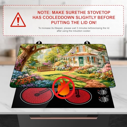 Image of Happy Easter Stove Top Cover Flower Eggs Cute Rabbit Gas Stove Top Cover for Home Decoration Kitchen St. Patrick Day Pad Non-Stick Washable Cooktop Covers Countertop Protector (house, 28 inch x 20 inch)