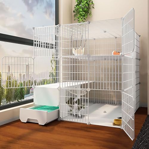 3層猫のケージエンクロージャー、屋内DIYキャットプレイペン、猫のごみ箱、取り外し可能な金属ワイヤー犬小屋、子猫の木枠、猫の家(色:白、サイズ:111x85x1111cm) YYuan