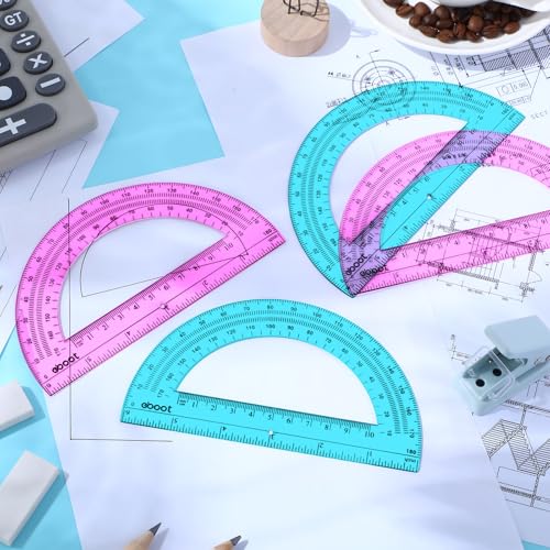 Image of EBOOT 24 Pack Plastic Protractors Math Protractor 180 Degrees 6 Inch (Pink, Blue)