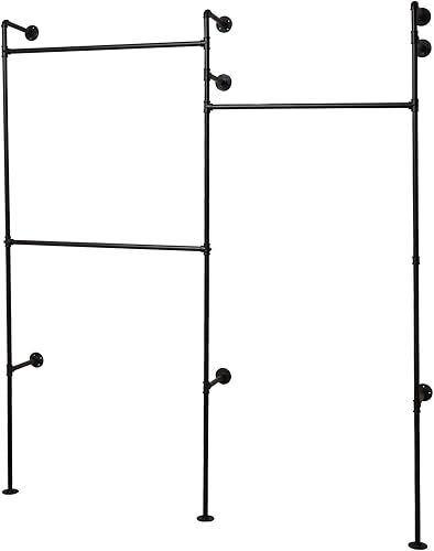 Perchero de ropa de tubería industrial, 74.01 pulgadas montado en la pared industrial estante de ropa de tubería, estante de ropa montado en la