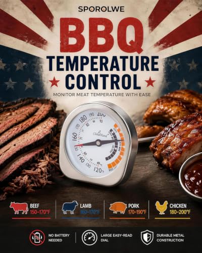 Image of Leave in Probe Meat Thermometer Oven Safe Dual Pointer Dial BBQ Grill
