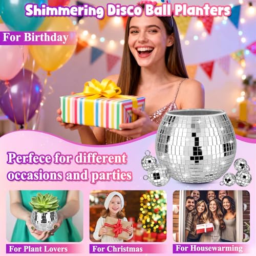 Image of 16 Pcs Disco Ball Vase Sets, 6 Pcs Disco Ball Vase Disco Ball Flower Vase & 10 Pcs Disco Balls with 3 Sizes, 3 inch X 4 inch Disco Ball Planter Candle for Wedding, Birthday, Party