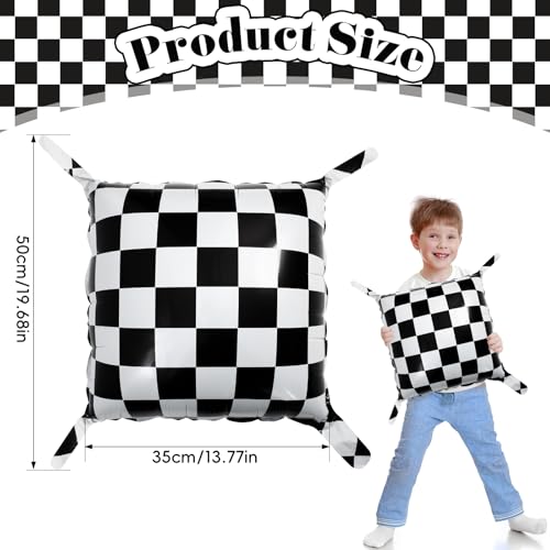Image of 20Pcs Race Car Square Balloons Black and White Checkered Balloon Set for Boy Adult Wheel Tire Checkered Party Decoration for Racing Party Square Balloon Wall, Boys Birthday Favors 13.3In
