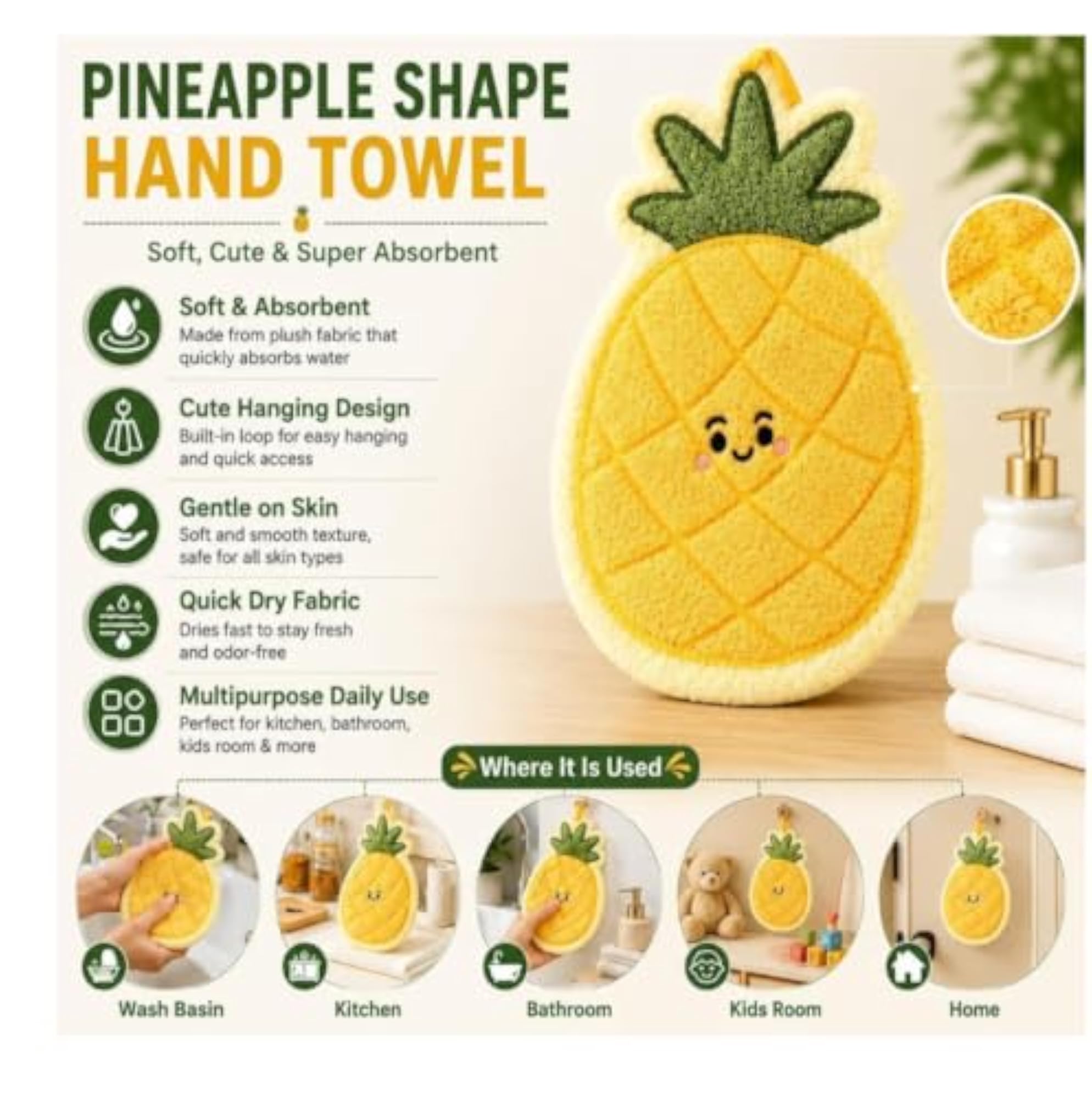 Cute Pineapple Shaped Bath Loofah Body Scrubber Pad with Hanging Loop