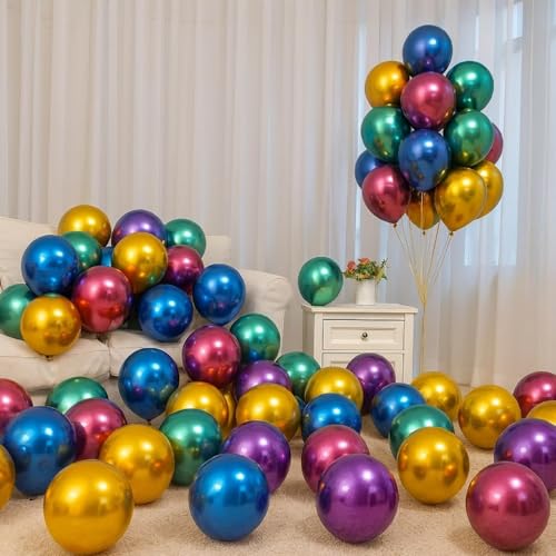 Image of Multi Chrome Balloons, 50pcs 50 Pcs Shiny Multicolour Chrome metallic Balloons for Birthday, Anniversary, Engagement, Wedding, Baby Shower, Festival Party Decorations (50 Pcs, Multi Ch)