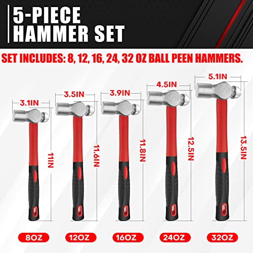 C&T 5-Piece Ball Peen Hammer Set