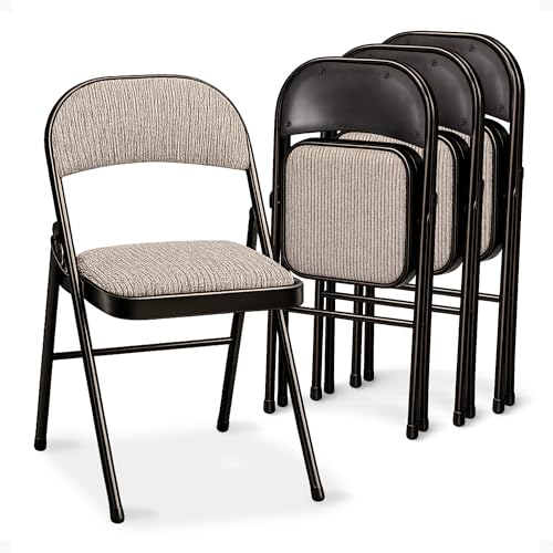 MECO 4 Pack Padded Folding Chairs, Cushioned Motif Fabric Foldable Chair, Cinnabar