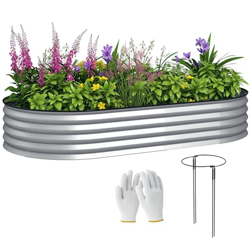 Outsunny Jardinière surélevée galvanisée en Acier, lit de Jardin, Bordure en Caoutchouc et Fond Ouvert, pour légumes, Fruits, Fleurs, 181 x 93 x 30 cm,...