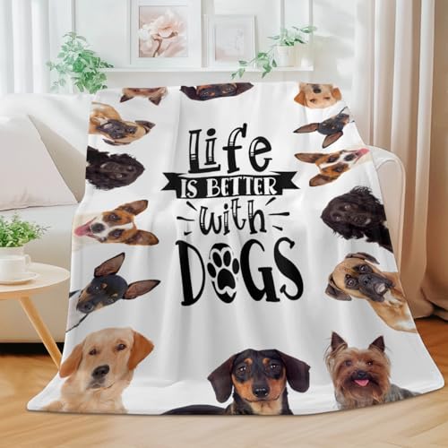 MILANKET Dog Flannel Throw Blanket for Kids Girls Teens, Life is Better with Dogs Print Blanket Soft Cozy Dog Print Throw Blankets Gifts for Women, Mothers Day Blanket, 30 x 40 Inch