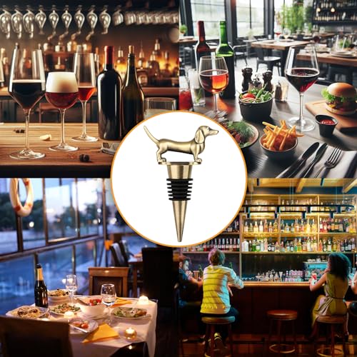 LKKCHER Dackel Weinflaschenverschluss, Geschenke und Deko, Geburtstagsgeschenk, Weingeschenke für Männer Papa Frauen, Weihnachtsschmuck, Flaschenverschlüsse für Wein Champagner, Bronze