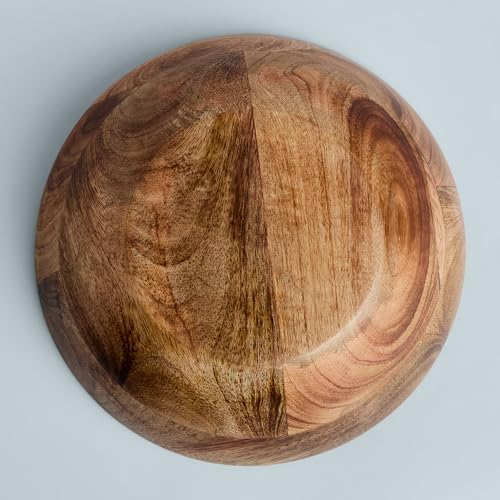 Image of SAAGA Printed Mango Wood Mixing Bowl - 8 x 2.5 Inch Large Wooden Serving Bowl | Stylish Salad, Fruit & Snack Bowl - Mistletoe Finish