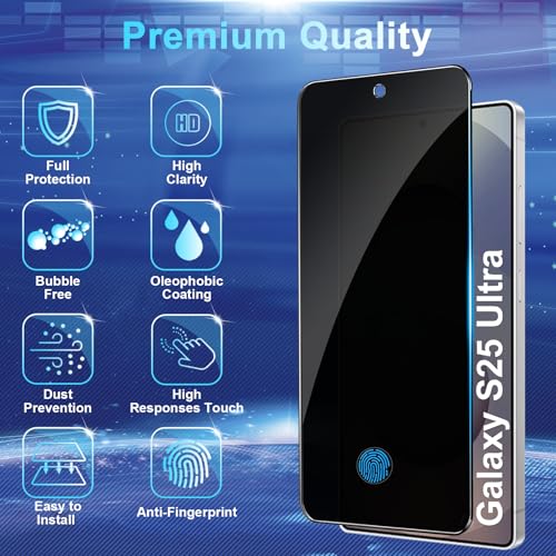 Image of [2+2 Pack] Privacy Screen Protector for Galaxy S25 Ultra 5G - 2 Tempered Film + 2 Camera Lens Glass, High Clarity, Bubble Free, Anti-Spy Protection - Scratch Resistant