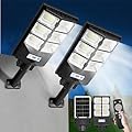 ZJOJO Solar Lights Outdoor Waterproof, 6500K 10000LM Solars Street Lights Outdoor Dusk to Dawn Wide Angle Motion Sensor and Remote, 336LEDs Solar Flood Light for Patio, Parking Lot & Driveway-2 Pack