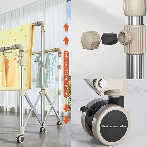 Stainless Steel Laundry Drying Rack, Movable Drying Rack with Castors, Extendable Clothing Dryer Rack, with Large Spacing for Drying, with Sock Tray Holder,3 Pole Drying