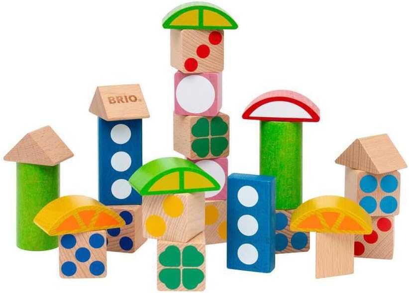 BRIO 25 Patterned Wooden Blocks - Educational Learning Toys for Toddlers Age 12 Months Up (Kids 1 Year Old)
