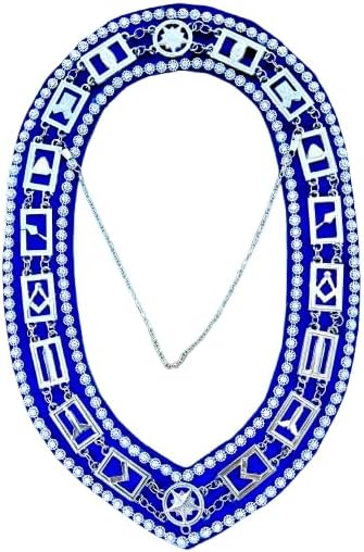 Masonic Regalia Blue Lodge Chain Collar Silver Plated Blue Backing - Rhinestones