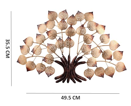 Image of Artemade Metal Tree Shape Wall Hanging | Iron Decorative Wall Mounted Art Sculpture for Home, Living Room & Bedroom | Golden Leaf Design | Premium Wall Decor Showpiece (30 x 30 x 5 cm)