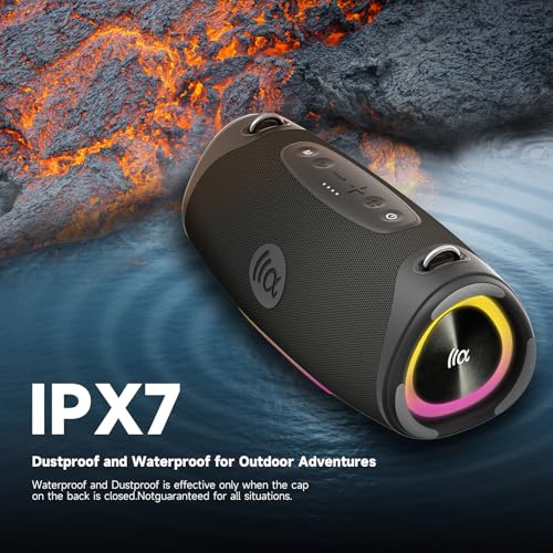 Image of TAZATA Bluetooth Speaker Wireless, 120W (Peak Loud Outdoor Speaker with Deep Bass Subwoofer, IPX7 Waterproof Floating Pool Speaker, RGB Lights, 11H Playtime, Multi-Sync 100+ for Party Camping Beach