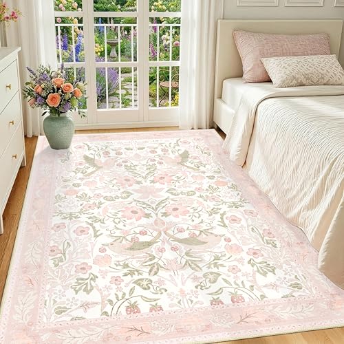 Tapete rosa 3'x5' lavable para interiores miniatura 3