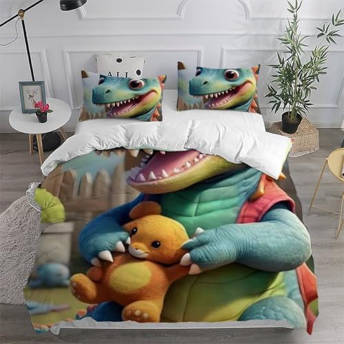 Housse de couette dinosaure imprimé 3D microfibre lit double - 6